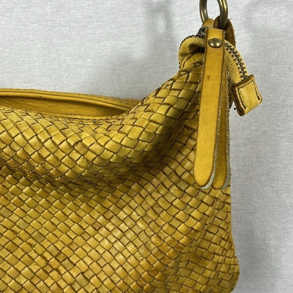 Borse In Pelle Made In Italy Genuine Leather Yellow Woven Boho Crossbody Purse - Picture 4 of 12